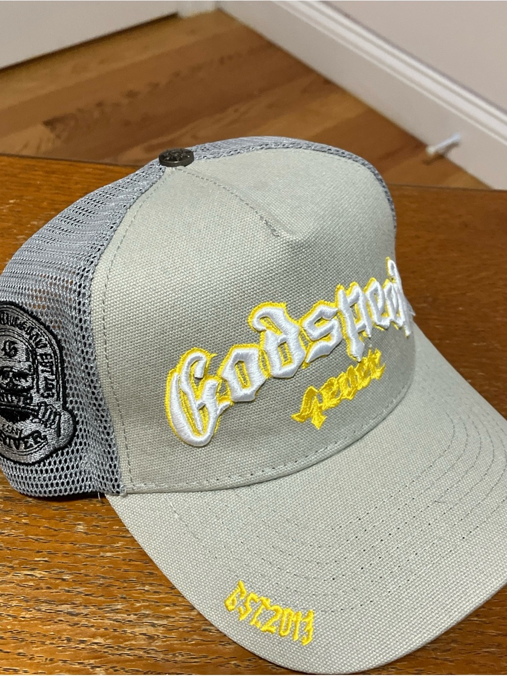 Gray Mesh Trucker Hat with Yellow Embroidery - Men